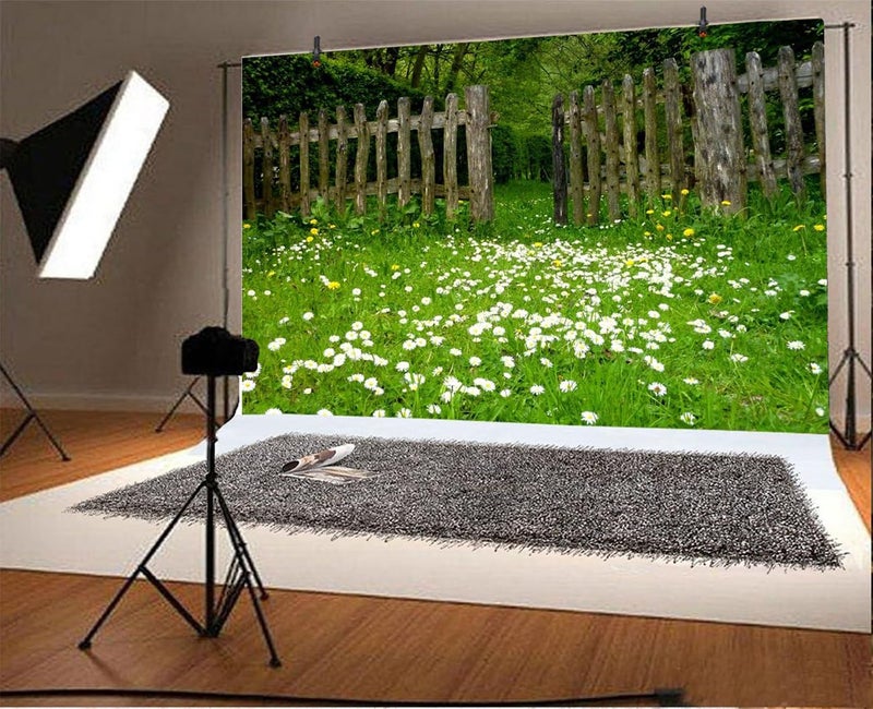 AOFOTO 8x6ft Spring Garden Daisy Flower Backdrop Rustic Wood Fence Summer Meadow Photography Background Forest Wonderland Grass Florets Country Hiking Suburbs Picnic Girl Boy Scouts Photo Studio Props - Image 4